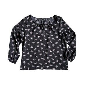 Thakoon Womens Blouse Top size XL Black Crown Royalty Queen Flowy Career Novelty